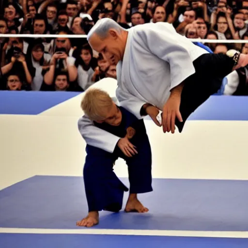 Image similar to benjamin netanyahu judo flipping a kid