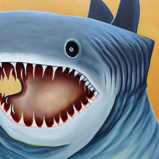 Image similar to detailed painting of a terrifying shark dressed as a police officer, nightmare, lapd