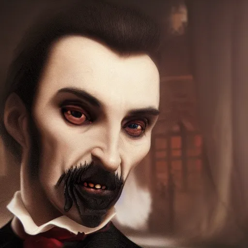 Image similar to a portrait of Dracula, victorian, depth of field, soft light, ominous, realistic, octane, photorealistic, detailed, 8k