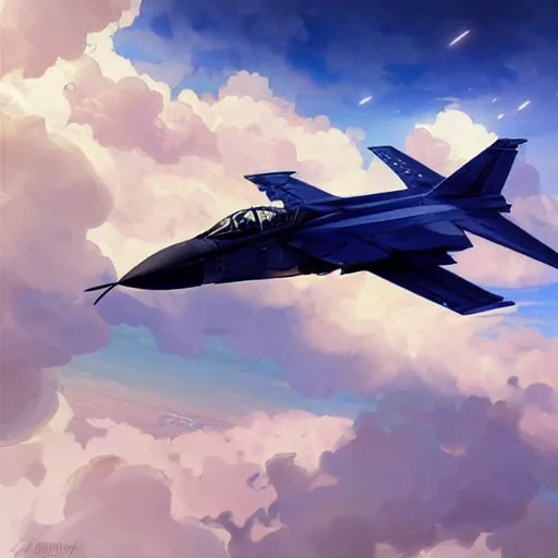 Prompt: Mikoyan MiG-29 flying in the sky, blue sky, white clouds, highly detailed, digital painting, artstation, concept art, sharp focus, illustration, art by artgerm and greg rutkowski and alphonse mucha