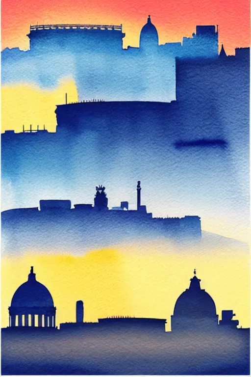 Image similar to minimalist watercolor art of rome skyline at sunset, illustration, vector art