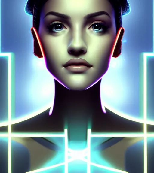 Image similar to symmetry!! latin princess of technology, solid cube of light, hard edges, product render retro - futuristic poster scifi, lasers and neon circuits, beautiful woman latin princess, intricate, elegant, highly detailed, digital painting, artstation, concept art, smooth, sharp focus, illustration, dreamlike, art by artgerm