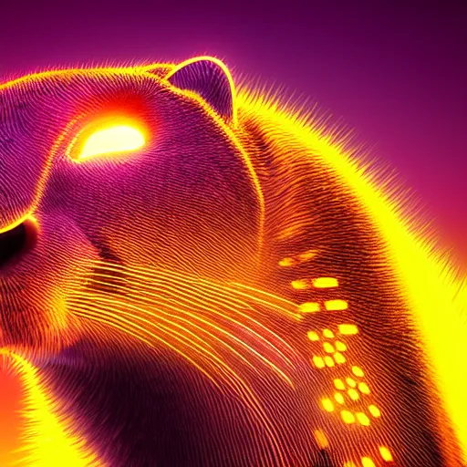 Prompt: closeup profile shot of a neon electric cheetah, city lights, strong bokeh, dramatic, cinematic, high contrast, cgsociety, artstation, 4k