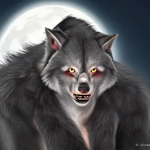 Image similar to male werewolf at night with black realistic fur, under the moon, ultra detail, anime style, 8 k