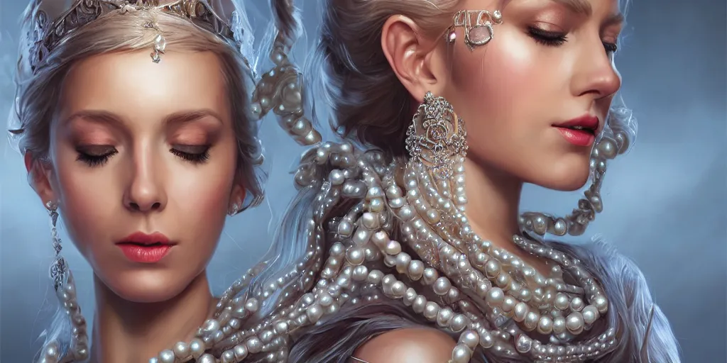 Image similar to a_realistic_liquid_queen_with_a_decorated_dress_made_of_white_pearls__highly_detailed_digital_painting_Trending_on_artstation__HD_quality_by_artgerm_-H 1024