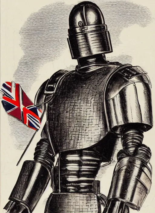 Image similar to side view of a british beefeater as robocop, detailed diagram