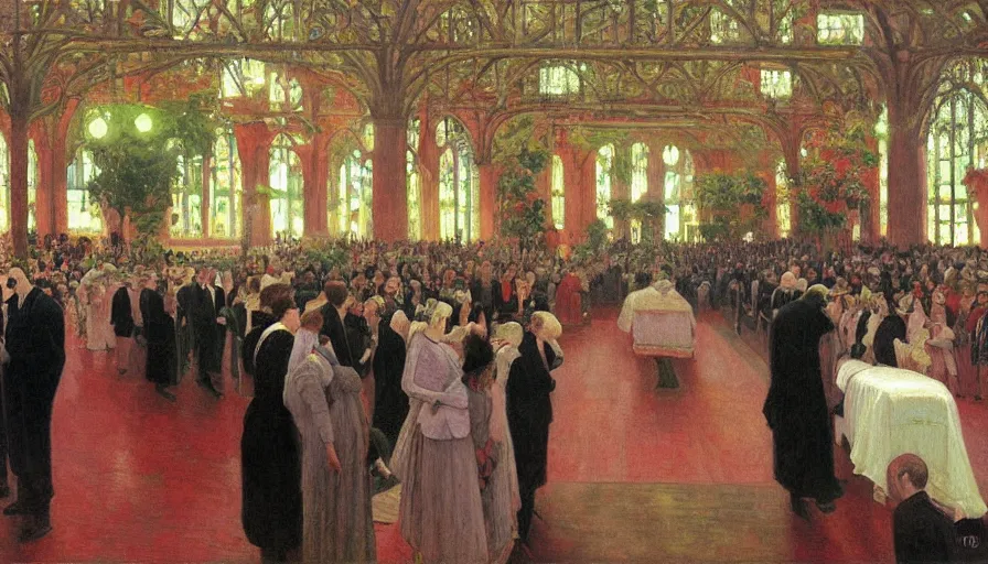 Image similar to a masterpiece painting of a funeral by santiago rusinol