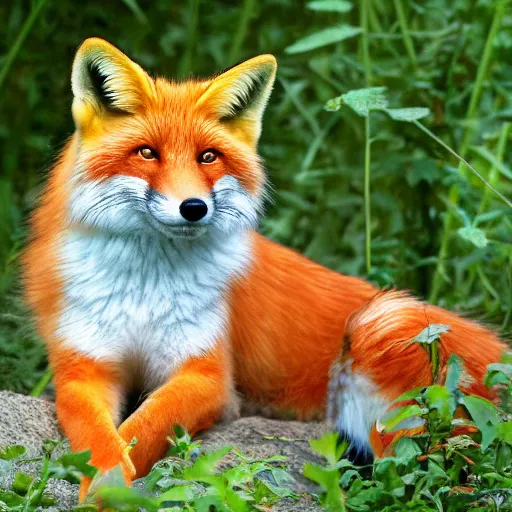 Prompt: a nature photograph of an orange foxcelot