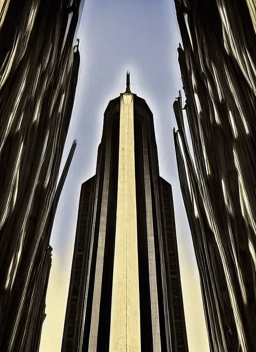 Prompt: gothic art Nouveau art deco skyscraper futuristic architectural photograph