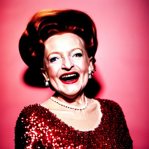 Prompt: film portrait photography of betty white as jessica rabbit, head and shoulders photography. red sequin dress. kodak ektar 4 0 0. canon f 1. 2. detailed, realistic