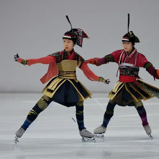 Prompt: figure skating by samurai warriors