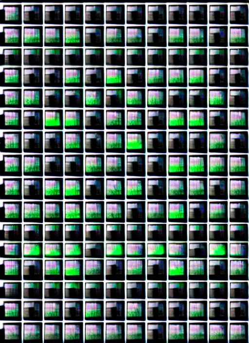 Image similar to grid montage of cube shaped eyes cubes, square shaped black dilated pupils cubes, cube shaped, tiny black squares centered