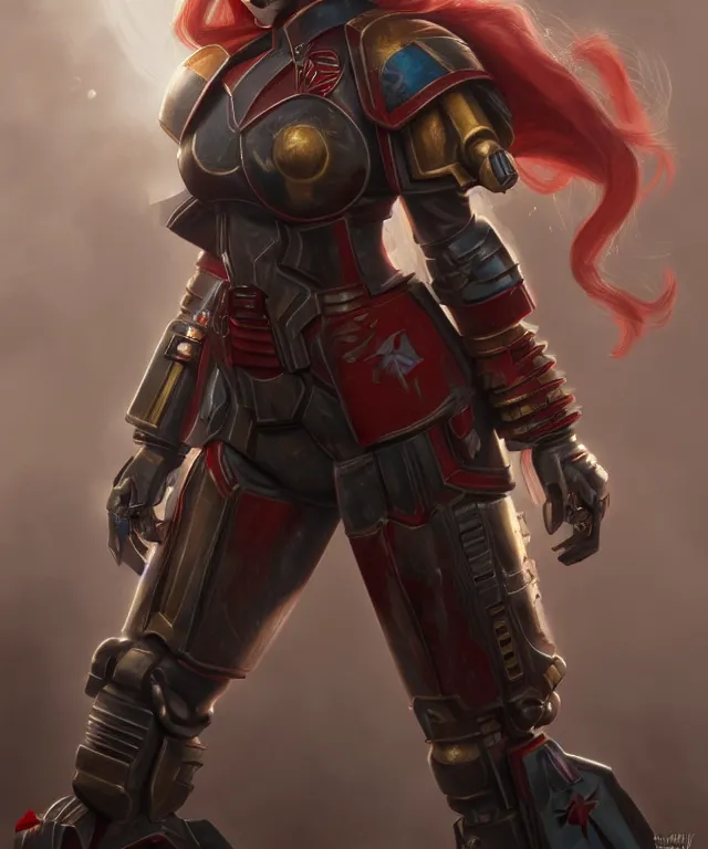 Image similar to Scarlett Johansson as a battle sister from Warhammer 40k, portrait, highly detailed, intricate, concept art, artstation