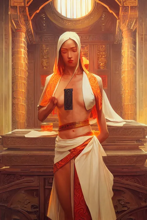 Image similar to temple, taoism, painting by greg rutkowski, j. c. leyendecker, artgerm