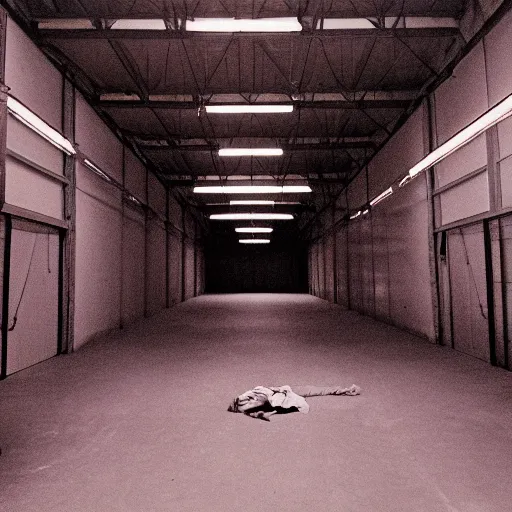 Image similar to empty warehouse room with a lone female mannequin cinestill 7 0's film