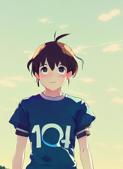 Image similar to portrait of cute high school runner girl, sunny sky background stadium landscape illustration concept art anime key visual trending pixiv fanbox by wlop and greg rutkowski and makoto shinkai and studio ghibli and kyoto animation symmetrical facial features short down hair sports clothing marathon race nike shirt