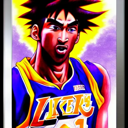 Image similar to ultra realistic portrait painting of kobe bryant as goku, art by akira toriyama, 4 k, dragon ball artstyle, cel shaded, highly detailed, epic lighting