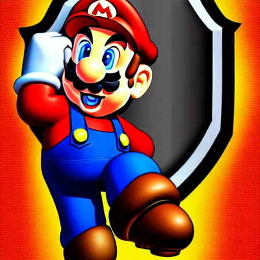 Image similar to master chef deflects mario's hammer with a shield, digital art