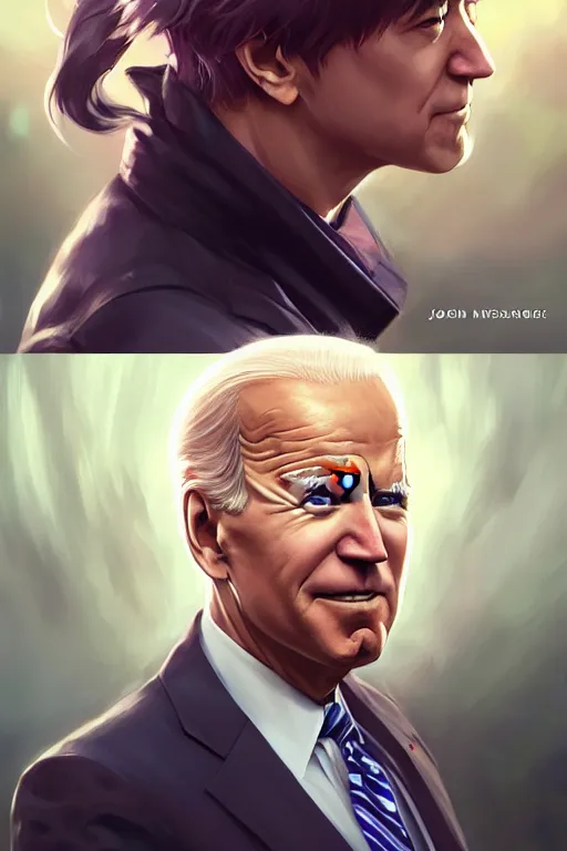 Image similar to joe biden meme, full face, anime, fantastic details, pixiv, hyperdetailed unreal engine, stanley artgerm lau, wlop, rossdraws, james jean marc, simonetti ruan jia and mandy jurgens and artgerm and sakimichan, illustration, digital art, concept art, manga cover