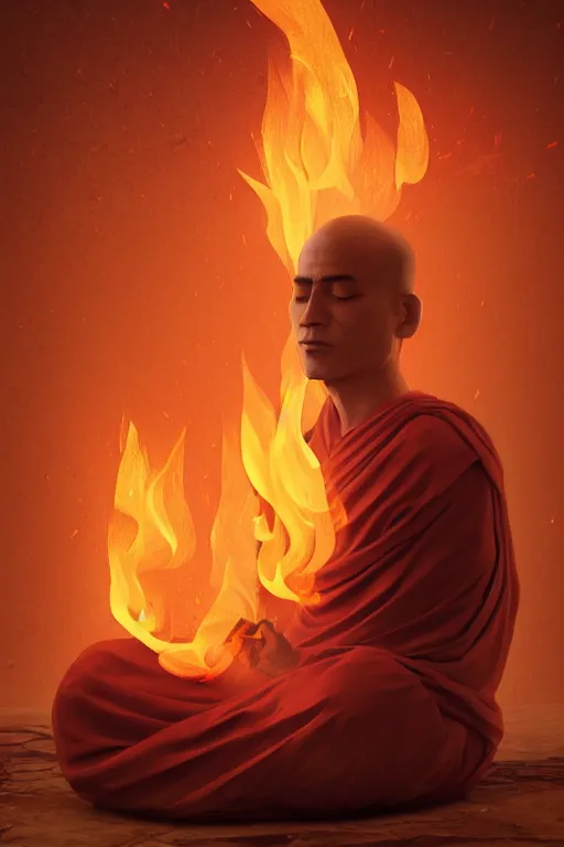 Prompt: A single monk meditating in fire by Afshar Petros, Trending on artstation.
