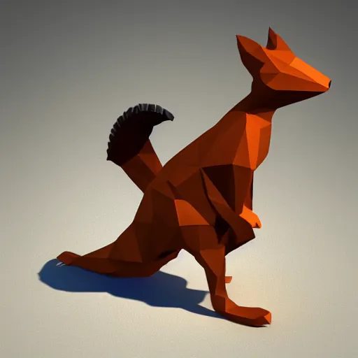 Prompt: 3 d model of low poly squirrel, polygonal, global illumination, blue background