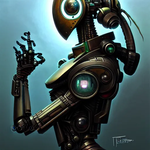 Image similar to front shot of a cyberpunk gazmask robot character, intricate, elegant, highly detailed, centered, digital painting, artstation, concept art, smooth, sharp focus, illustration, artgerm, Tomasz Alen Kopera, Peter Mohrbacher, donato giancola, Joseph Christian Leyendecker, WLOP, Boris Vallejo