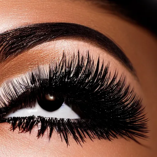 Prompt: extreme closeup of kim kardashians eyelashes. f 2. 8 1 0 0 mm macro