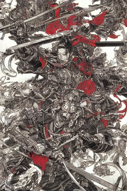 Image similar to hyper detailed illustration of samurai warfare by Yoshitaka Amano