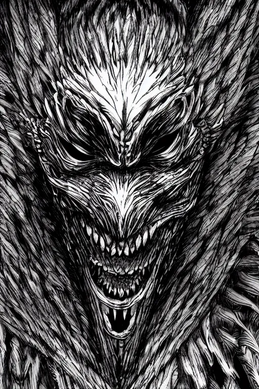 Image similar to raven monster, red eyes, highly detailed, digital art, sharp focus, trending on art station, kentaro miura manga art style