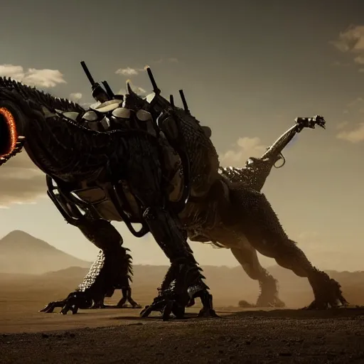 Image similar to cinematic still of westworld, a intact si - fi robotic fantasy dragon, well armored mech dragon, highly detailed