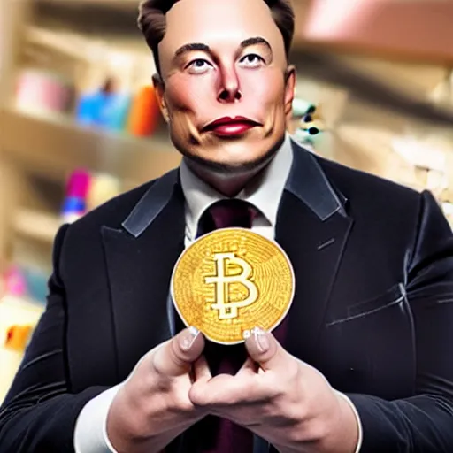 Image similar to a realistic action figure of elon musk holding doge coin currency