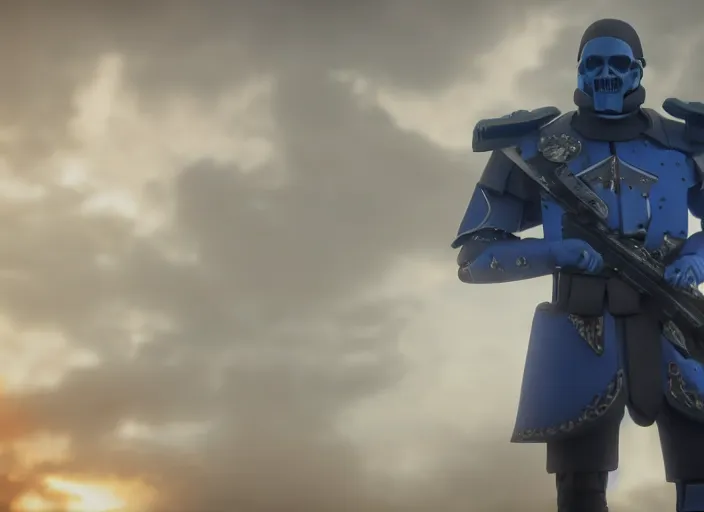 Image similar to menacing general wearing a white imperial general uniform, his skin is blue, ultra realistic, 4 k, movie still, uhd, sharp, detailed, cinematic, render, modern