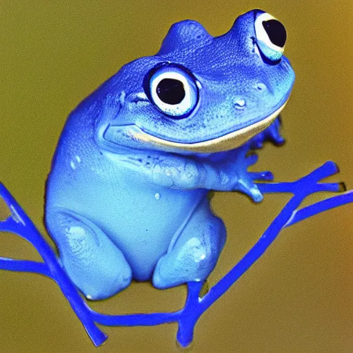 Image similar to a crying blue frog