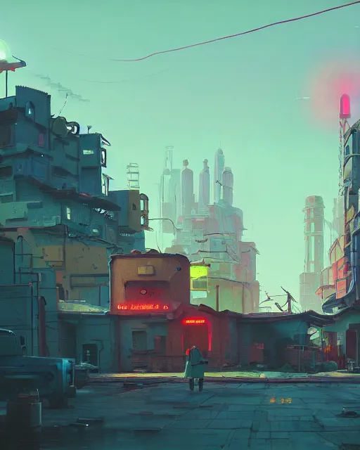 Image similar to painting of cyberpunk soviet village, detailed, by simon stalenhag, cory loftis, james gilleard, atey ghailan, makoto shinkai, goro fujita, studio ghibli, rim light, exquisite lighting, clear focus, very coherent, plain background, soft painting