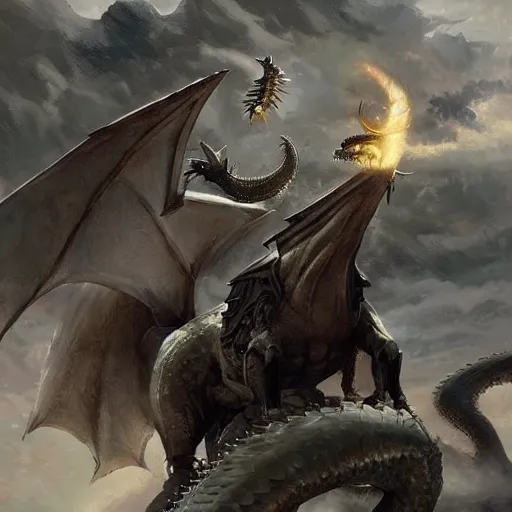 Image similar to hyperrealistic adolf hitler riding a dragon, beautifull art by greg rutkowski,