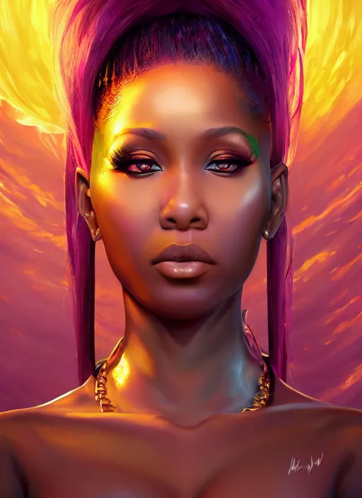 Prompt: nicki minaj, evangelion, au naturel, hyper detailed, digital art, trending in artstation, cinematic lighting, studio quality, smooth render, unreal engine 5 rendered, octane rendered, art style by klimt and nixeu and ian sprigger and wlop and krenz cushart