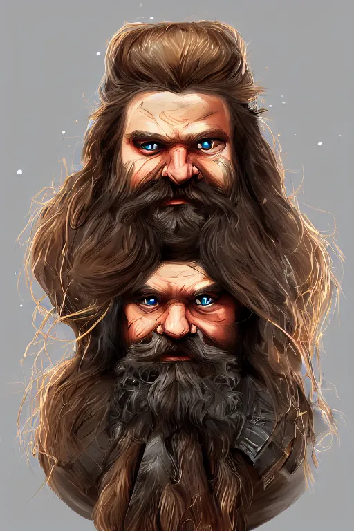 Prompt: dwarf with orangebrown braided beard, short, rough, armor focus on face, short hair, viking, still, photograph, digital painting, highly realistic, details, trending on artstation, masterpiece, fantasy, medieval