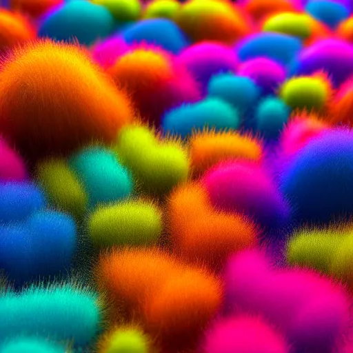 Image similar to : colorful abstract fuzzy sculpture art on the wall in modern architecture studio, cinematic lighting, hyper - realistic, detailed, render by c 4 d octane, unreal engine, 8 k 3 d render