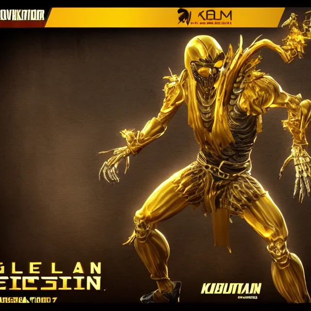 Image similar to golden skeleton in mortal kombat, videogame 3d render, 4k, artstation