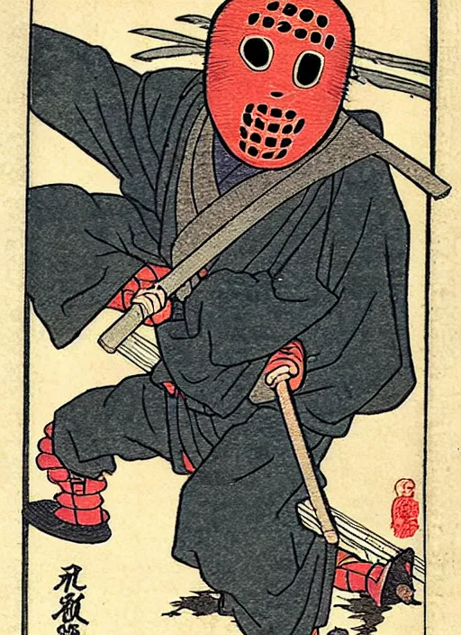 Prompt: jason voorhees as a yokai illustrated by kawanabe kyosai and toriyama sekien