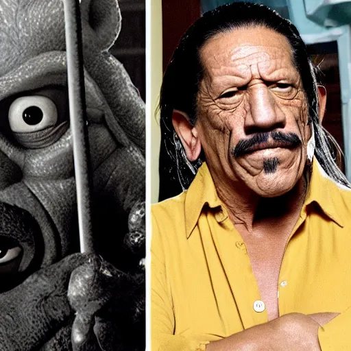 Prompt: Danny Trejo with machete appears in teletubbies