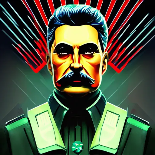 Image similar to cyberpunk joseph stalin as the leader of a futuristic communist society, cybernetics, sharp lines, digital, artstation, colored in