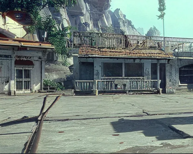 Image similar to a still of irl empty stage from Street Fighter 2 in the movie Hard Target (1993), HDR, high quality, 8k, highly detailed and intricate,