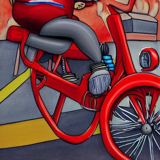 Prompt: homer Simpson riding a red bike, detailed , award winning, art, 8k