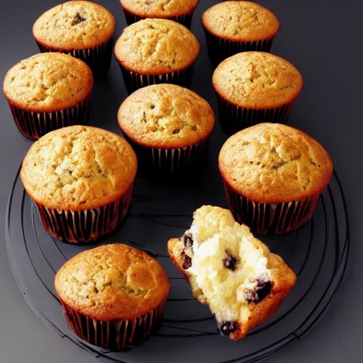 Prompt: photograph of muffins, hyperrealism