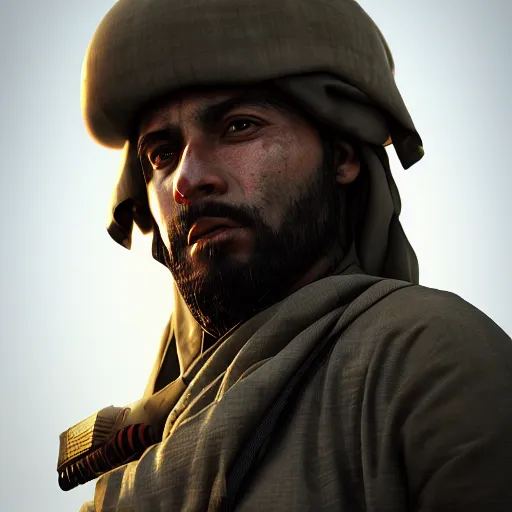 Prompt: a portrait of a taliban soldier, trending artstation, octane render, cgsociety, 8k