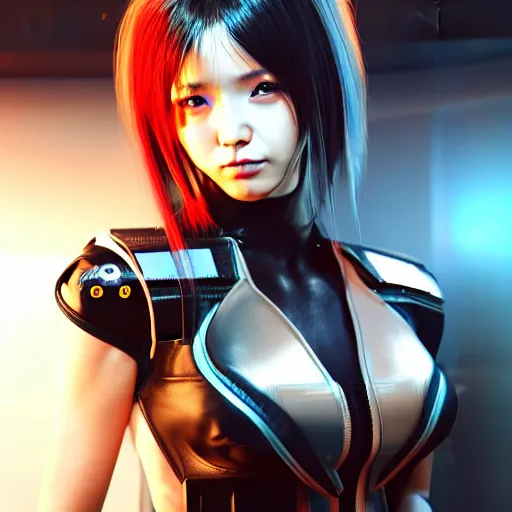 Prompt: An epic comic hyperrealistic anime painting of a cyber warrrior girl wearing futuristic wardrobe, black and silver, ultradetailed face expression trending on artstation and artbreeder, cyberpunk 2077 color, heavy rainning at tokyo street night, neon ligh, DAZ, 8k, unreal 5 engine render, cosplay, RPG portrait, final fantasy Vll world concept, dramatic lighting, rim lights, PS5 render quality