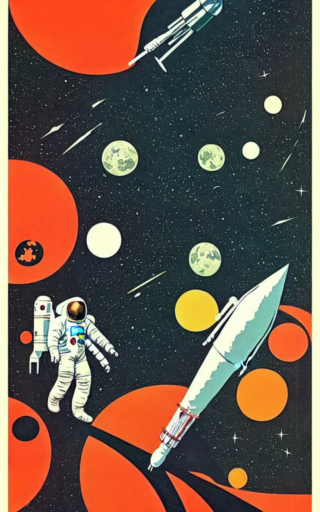 Image similar to Apollo 11. bauhaus art. retro comicbook art. dean ellis.