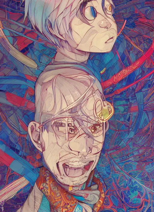 Image similar to portrait of happy anime boy, an ultrafine detailed illustration by james jean, intricate linework, bright colors, final fantasy, behance contest winner, vanitas, angular, altermodern, unreal engine 5 highly rendered, global illumination, radiant light, detailed and intricate environment