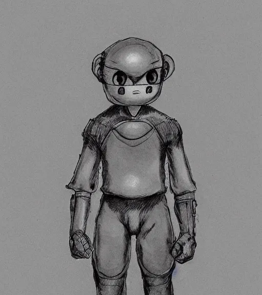 Image similar to attractive little boy wearing an cyborg bear suit, artwork in kentaro miura and made in abyss, inspired in astroboy smooth, beautiful lightness, anatomically correct, trending on pixiv, fascist composition, realistic